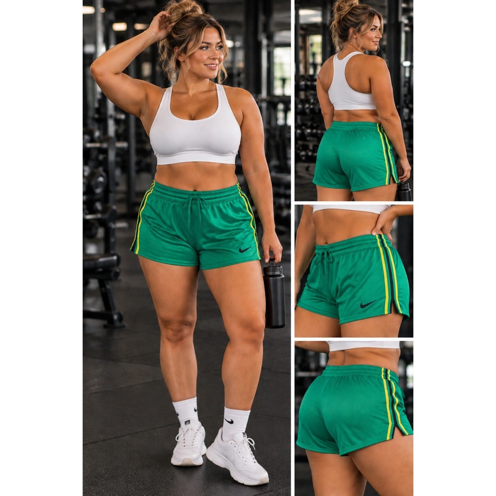 Nike Athletic Shorts Size XL Green Dri-FIT Mesh Striped Drawstring Running 1752
